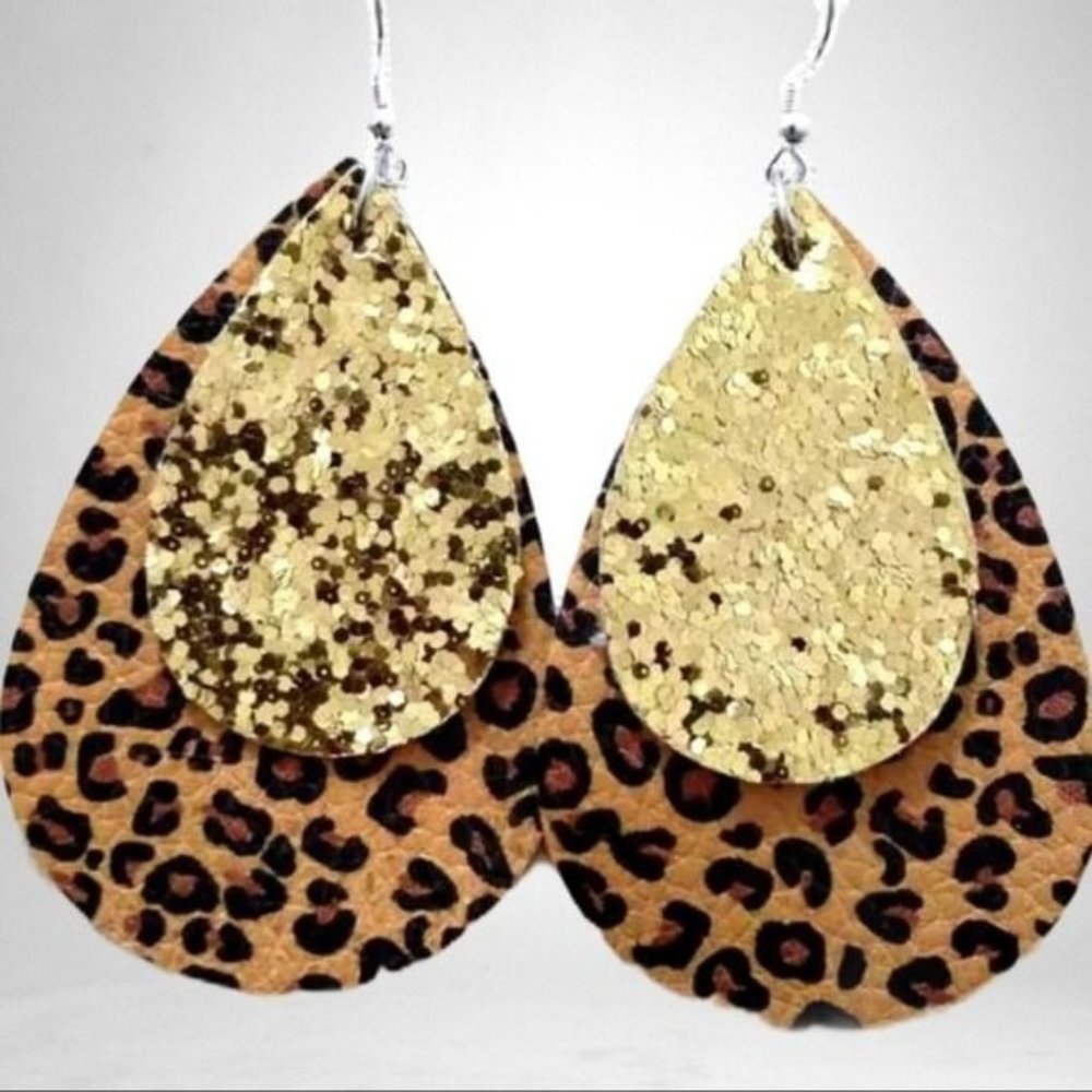 Boho Vegan Leather Teardrop Dangle Earrings - Picture 2 of 2